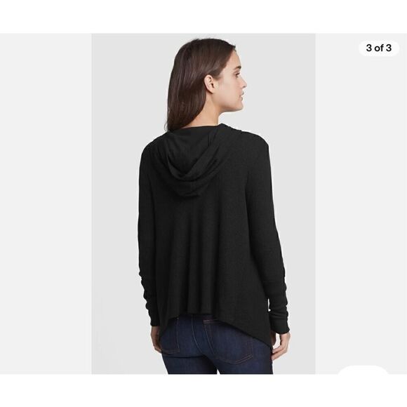 Splendid S Black Waffle Knit Thermal Hooded Cardigan - Picture 2 of 8